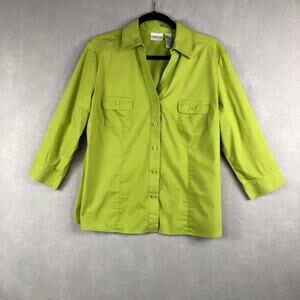 Chico's Button-Up Top Bright Green Women's Size 2 (L/12)